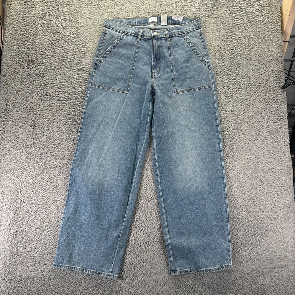 Time And Tru Jeans Womens 14 Blue Cotton Denim Wide-Leg Relaxed Faded Stretch